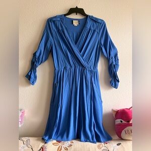 Anthropologie Maeve Blue Wrap-Style Long Sleeve Dress